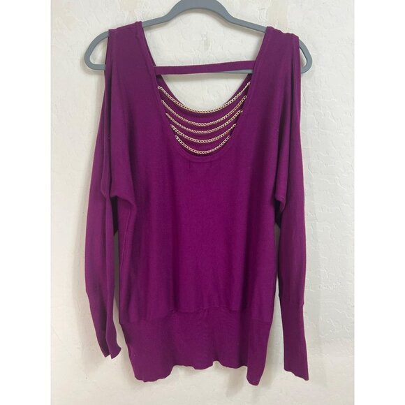 Thalia & Sodi M Jewelry Embellished Back Cold Shoulder Sweater Purple with 5 Gol - Picture 5 of 7